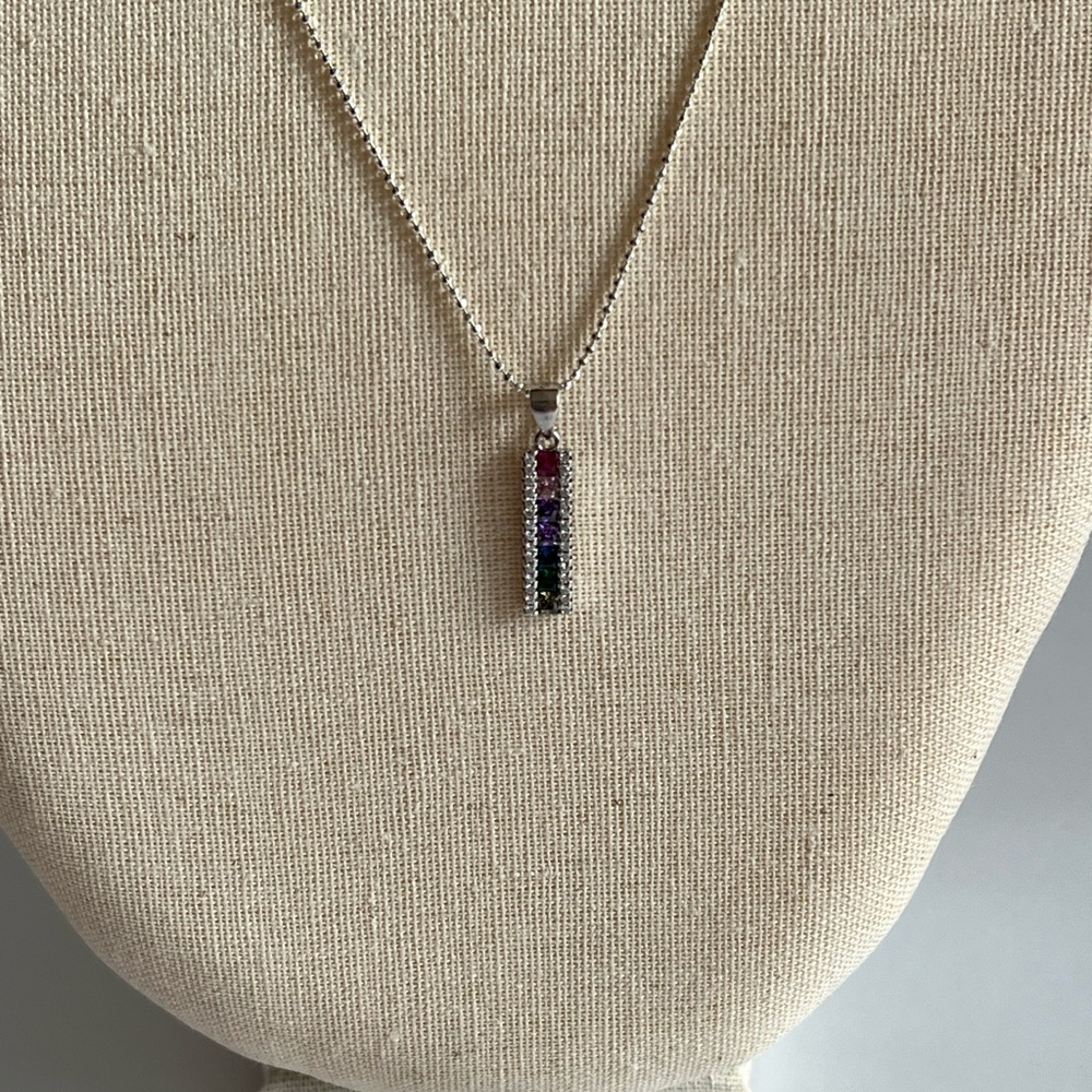 Sterling Sliver Necklace with Rainbow Semi- Precious Stones | FYB Jewelry